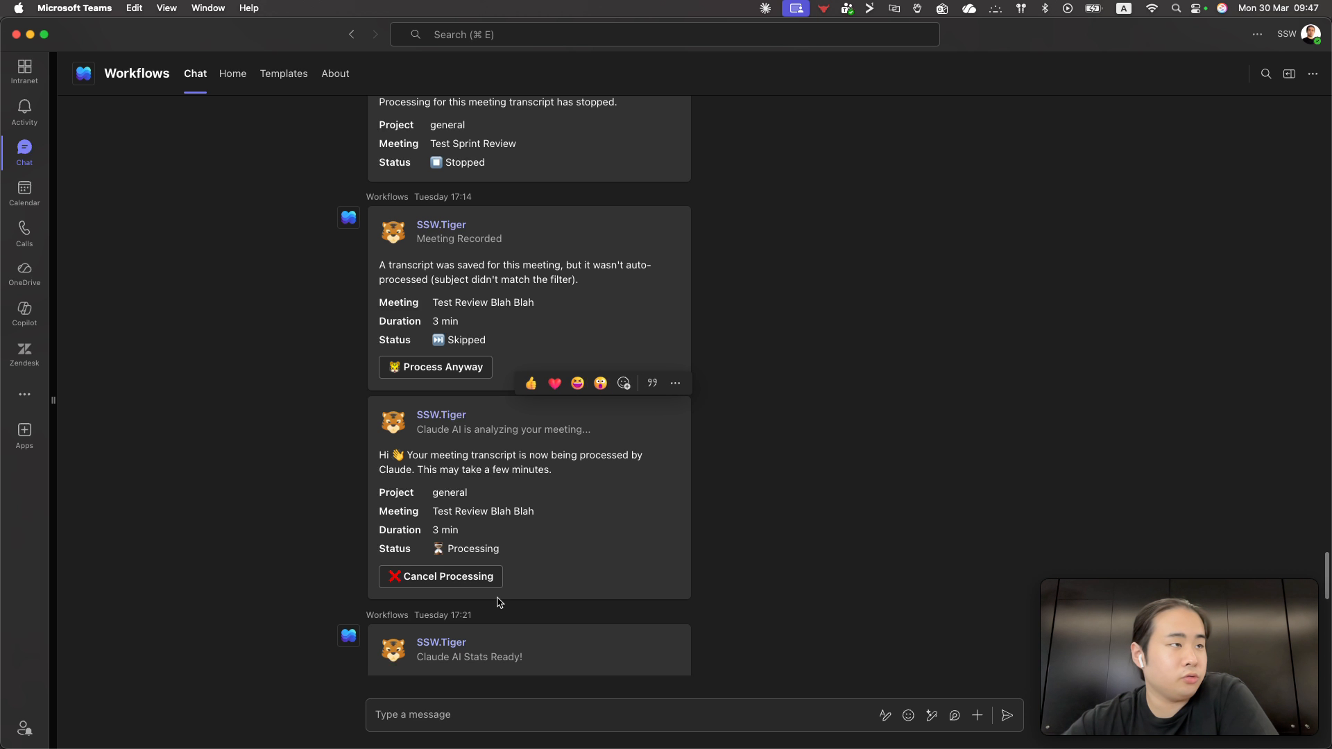 Tiger message context screenshot
