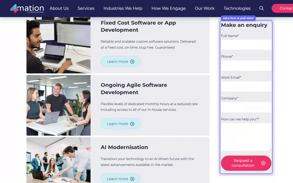 Competitor site example showing buyer-first navigation and an inline enquiry form